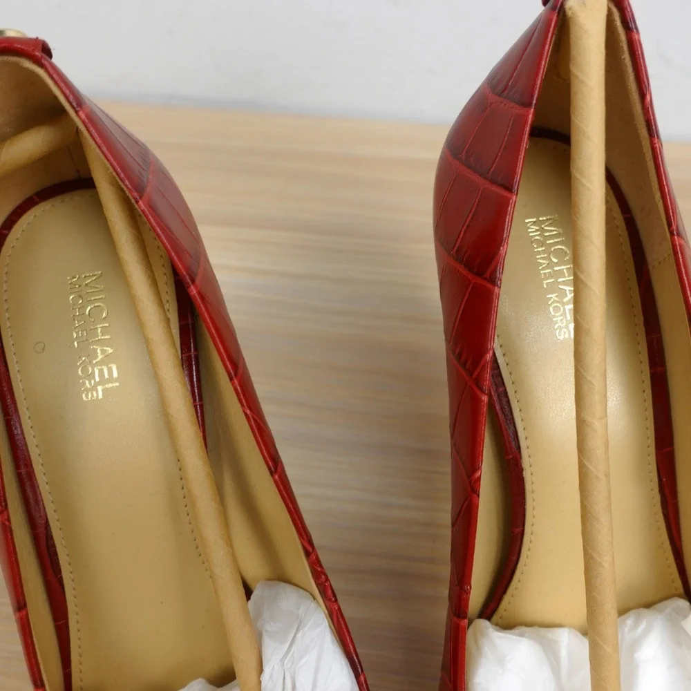 Michael Kors Womens Crocodile Shoes 8 M Burgundy Holiday Glam Stiletto Pumps